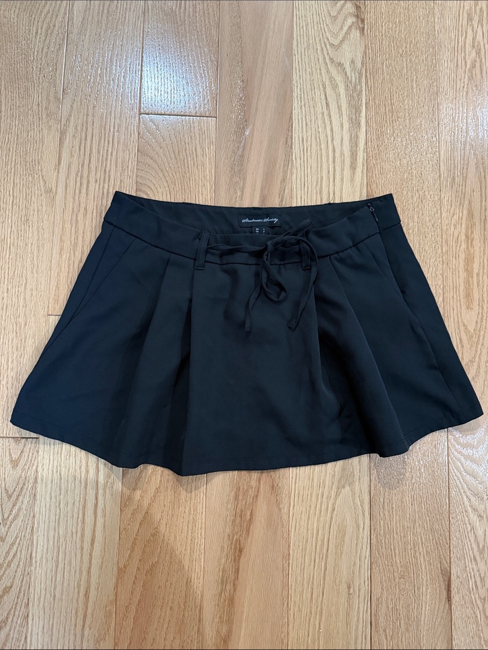 Black Pleated Mini Skirt with Tie Waist